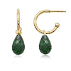 14k Yellow Gold Emerald Briolette Mini Hoop Dangle Earrings