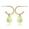 14k Yellow Gold Peridot Briolette Mini Hoop Dangle Earrings