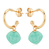 14k Yellow Gold Square Turquoise Mini Hoop Dangle Earrings