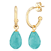 14k Yellow Gold Turquoise Briolette Mini Hoop Dangle Earrings