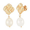 14k Yellow Gold Woven Square and 10mm Oval Freshwater Cultured Pearl Dangle Earrings