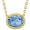 14k Yellow Gold Oval Blue Topaz Solitaire Necklace With Gallery Border