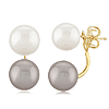 14k Yellow Gold 7mm Gray and White Freshwater Pearl Drop Earrings