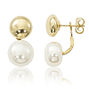 14k Yellow Gold 7mm White Freshwater Pearl and Button Drop Earrings