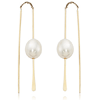 14k Yellow Gold Freshwater Cultured Pearl Threader Earrings With Tapered Ends