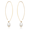 14k Yellow Gold Freshwater Cultured Pearl Oval Hoop Drop Earrings
