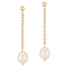 14k Yellow Gold 10mm Drop Freshwater Cultured Pearl Chain Dangle Earrings