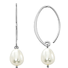 Sterling Silver Oval Freshwater Cultured Pearl Hoop Threader Earrings