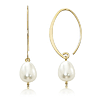 14k Yellow Gold Oval Freshwater Cultured Pearl Hoop Threader Earrings