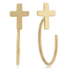 14k Yellow Gold Cross Hoop Threader Earrings