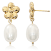 14k Yellow Gold Flower and Freshwater Cultured Pearl Drop Earrings