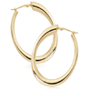14k Yellow Gold Tapered Oval Hoop Earrings Polished Finish 1.5in