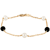 14k Yellow Gold 5mm Freshwater Cultured Pearl And Onyx Station Bracelet