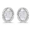 10kt White Gold .96 ct Oval White Topaz Earrings with Diamonds