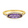 14k Yellow Gold Elongated Oval Amethyst and Diamond Ring