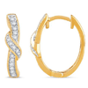 14k Yellow Gold 1/4 ct tw Diamond Ribbon Oval Huggie Hoop Earrings