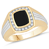 14k Two-tone Gold Men's Black Onyx Ring with 1/5 ct tw Diamonds