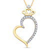 14k Yellow Gold 1/6 ct tw Diamond Heart and Crown Necklace