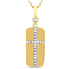 14k Yellow Gold 1/6 ct tw Diamond Dog Tag Cross Necklace
