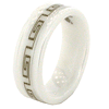 White Ceramic 7mm Ring with Greek Key Design and Rounded Edges