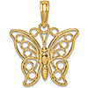 14k Yellow Gold Filigree Butterfly Pendant 5/8in 
