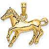 14k Yellow Gold Rearing Up Horse Pendant