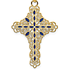 14k Yellow Gold 1 1/2in Fancy Filigree Cross with Blue Enamel