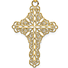 14k Yellow Gold 1 1/2in Fancy Filigree Cross with White Enamel
