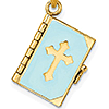 14k Yellow Gold Holy Bible Pendant with Blue Enamel 