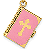 14k Yellow Gold Pink Enamel Lord's Prayer Bible Pendant