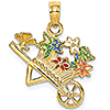 14k Yellow Gold 1in Flower Cart Pendant