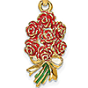 14k Yellow Gold 3/4in Enamel Red Roses Bouquet Pendant