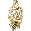 14k Yellow Gold 3/4in Enamel White Roses Bouquet Pendant