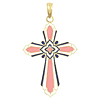 14kt Yellow Gold 1in Cross with Pink and Blue Enamel