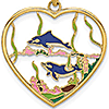14k Yellow Gold Dolphins Heart Pendant with Enamel 1in