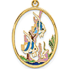 14k Yellow Gold Angelfish Pendant Oval Frame with Enamel