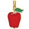 14k Yellow Gold 5/8in Red Apple Enamel Pendant
