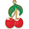 14k Yellow Gold 1in Cherries with Stem Enamel Pendant