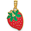 14k Yellow Gold 3/4in Strawberry Pendant with Enamel
