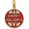 14k Yellow Gold 5/8in Happy Holidays Red Enamel Pendant