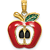 14k Yellow Gold 5/8in Red Apple Core Enamel Pendant