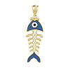 14kt Yellow Gold 7/8in Fishbone Pendant with Blue Enamel