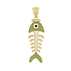 14kt Yellow Gold 7/8in Fishbone Pendant with Green Enamel