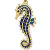 14kt Yellow Gold Seahorse Pendant with Blue Enamel 1in