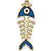 14k Yellow Gold Fishbone Pendant with Blue Enamel 1in
