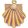 14kt Yellow Gold 1in Pink Enamel Scallop Shell Pendant