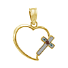 14kt Yellow Gold 1/2in Cut-out Heart Pendant with Enamel Cross