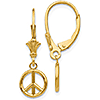 14k Yellow Gold Peace Sign Leverback Earrings