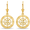 14k Yellow Gold Leverback Compass Earrings