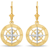 14k Two-tone Gold Leverback Compass Earrings